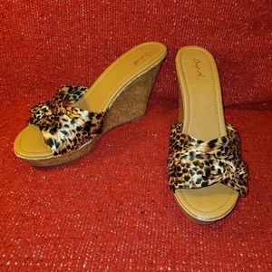 Qupid leopard and cork wedges